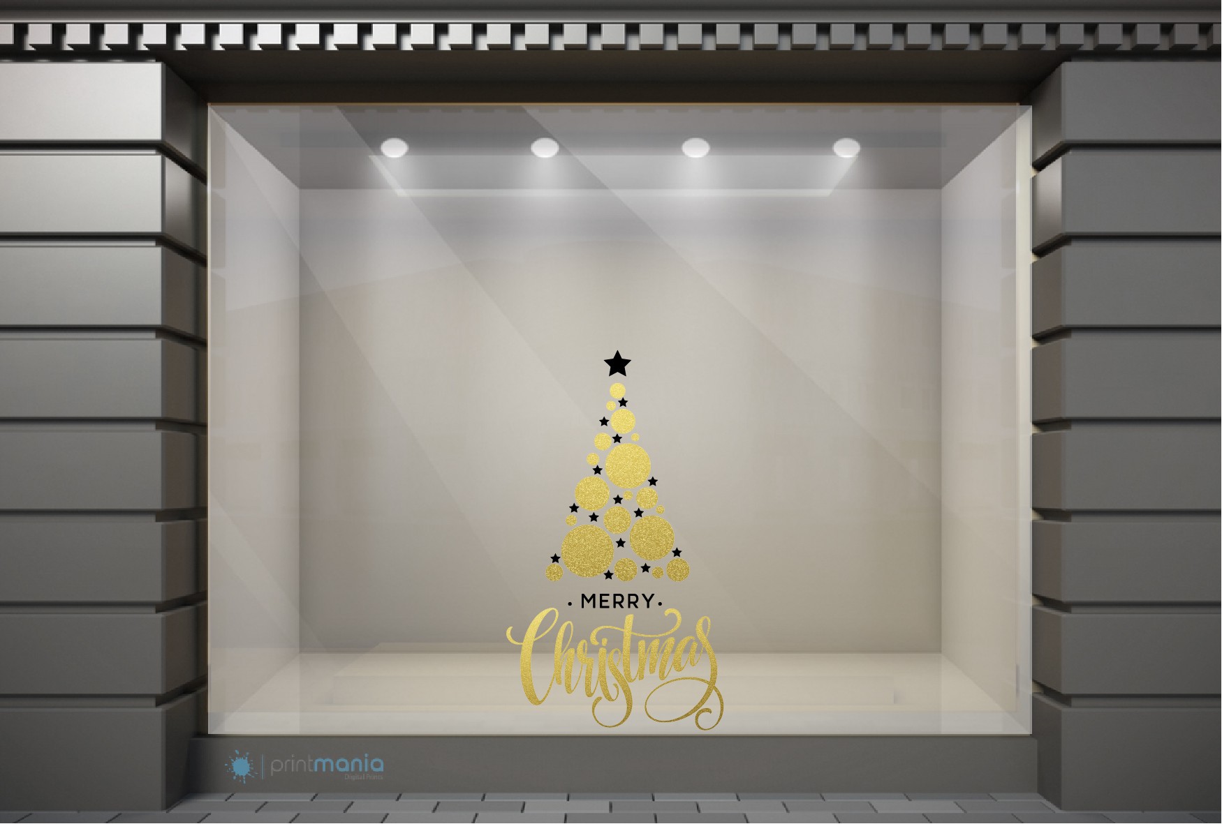 XSM062 Χριστουγεννιάτικα Αυτοκόλλητα Βιτρίνας / Τοίχου - Χρυσό Δέντρο με Ευχές